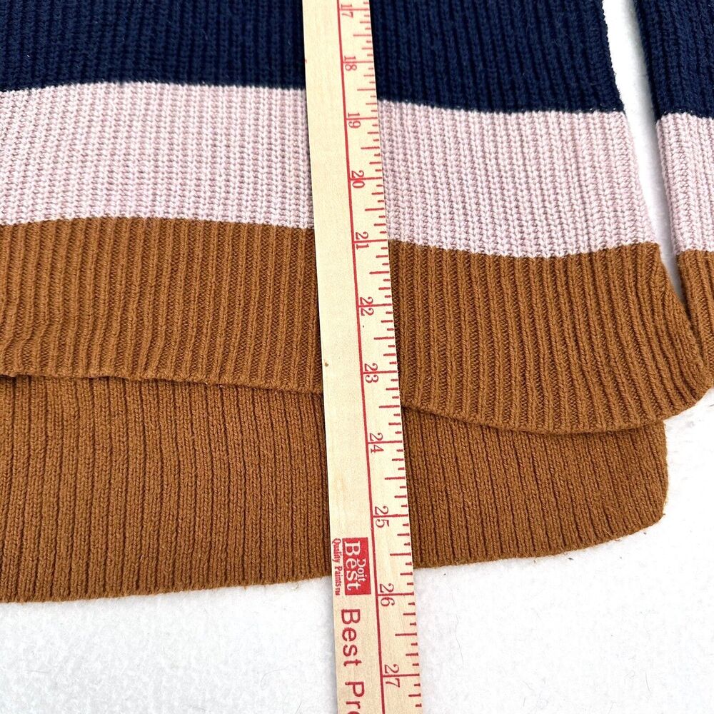 Madewell Pullover Sweater XS Pocket Rainbow Stripe Thompson Hi Low Fawn Boxy - Picture 9 of 11